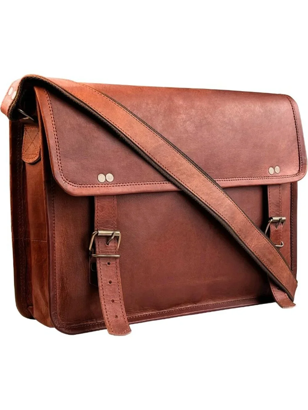 Stylish Full Grain Leather Messenger Bag - Unisex Laptop Satchel for Office